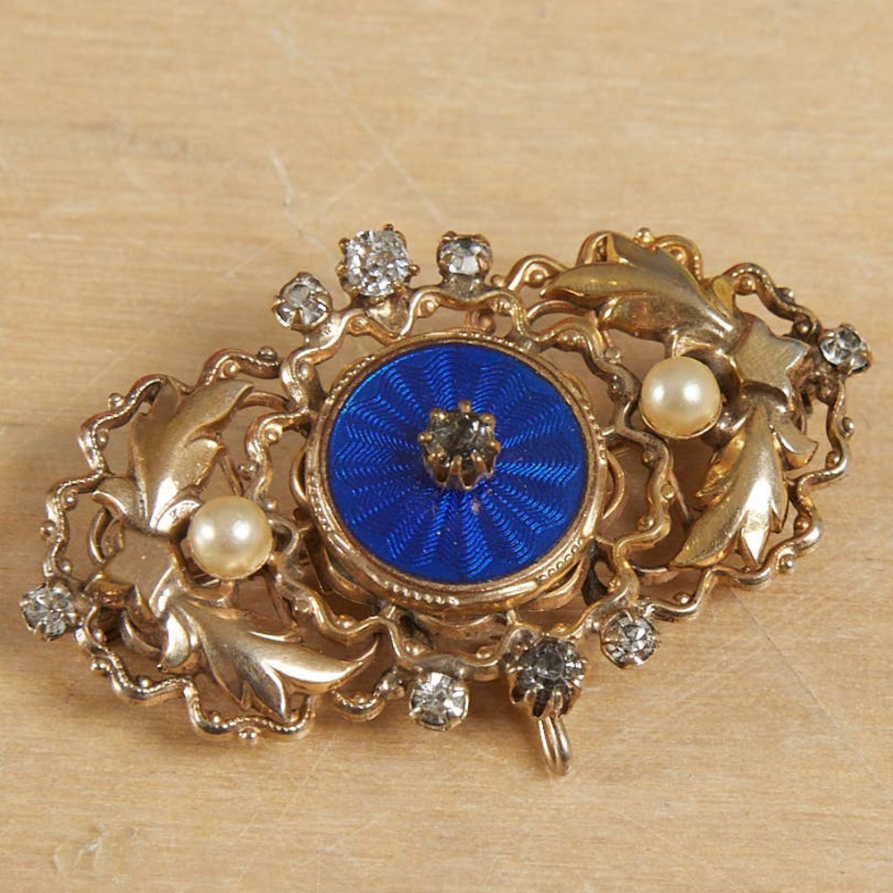 Acces Craft Gold Blue Pearl Pin Brooch